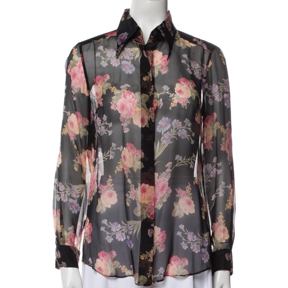 Silk Floral Print Button-Up Shirt - Size S | Elegant & Lightweight Summer Top - Picture 1 of 3